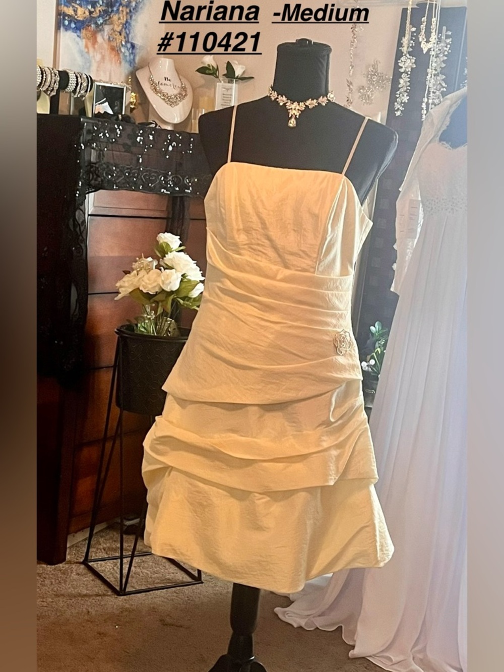 Narianna Cream Tiered Cocktail Dress